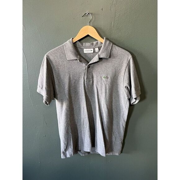 Lacoste Grey Striped Collar Polo Piqué Cotton Polo Shirt Size Medium / 4 Regular - Picture 1 of 3